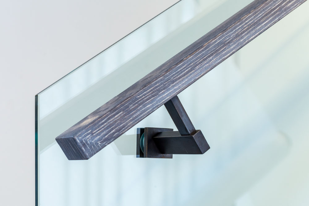 glass side mounted wood handrails