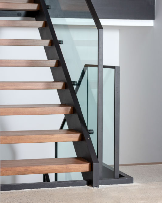 glass top mounted rectangular painted aluminum handrails