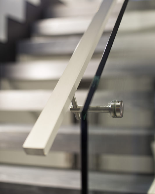 glass side mount handrails / solid aluminum handrails / round stainless steel brackets